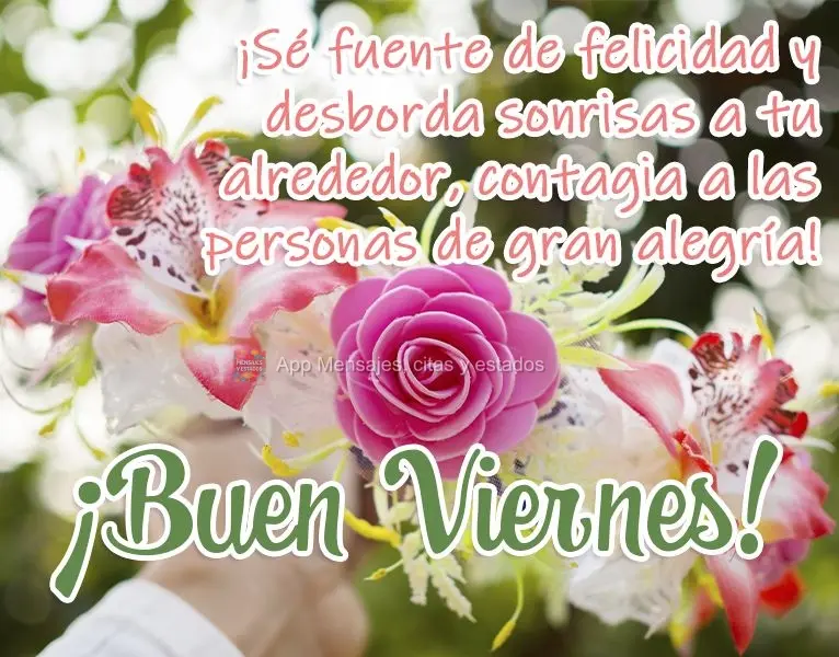 ¡Sé fuente de felicidad y desborda sonrisas a tu alrededor, contagia a las personas de gran alegría! ¡Buen viernes!