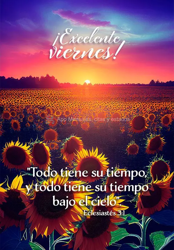 "Todo tiene su tiempo, y todo tiene su tiempo bajo el cielo". ¡Excelente viernes! Eclesiastés 3:1