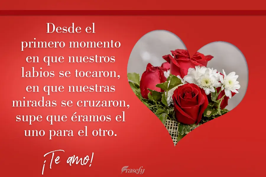 Desde el primer momento en que nuestros labios se tocaron, en que nuestras miradas se cruzaron, supe que éramos el uno para el otro. ¡Te amo!
