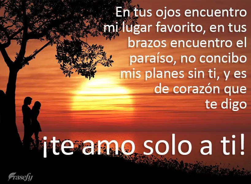 En tus ojos encuentro mi lugar favorito, en tus brazos encuentro el paraíso, no concibo mis planes sin ti, y es de corazón que te digo ¡te amo solo a ...