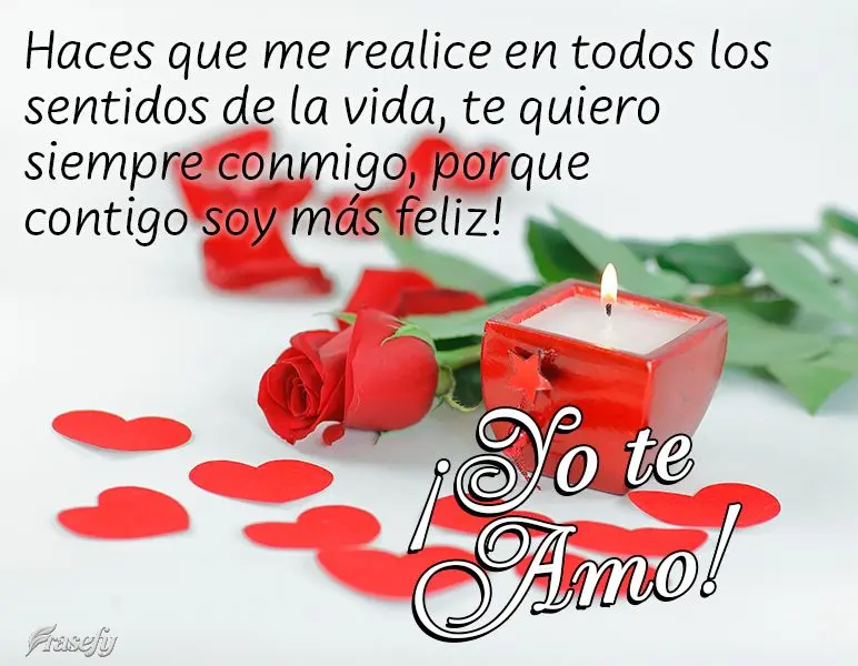 "Me haces sentir realizado en todos los sentidos de la vida; quiero que estés siempre conmigo, porque contigo soy más feliz." ¡Yo te amo!