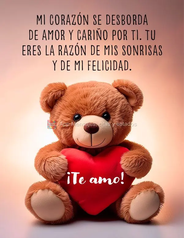 Mi corazón se desborda de amor y cariño por ti. Tu eres la razón de mis sonrisas y de mi felicidad. ¡Te amo!