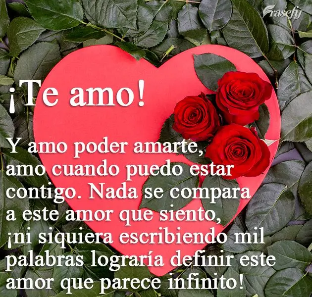 ¡Te amo! Y amo poder amarte, amo cuando puedo estar contigo. Nada se compara a este amor que siento, ¡ni siquiera escribiendo mil palabras lograría de...