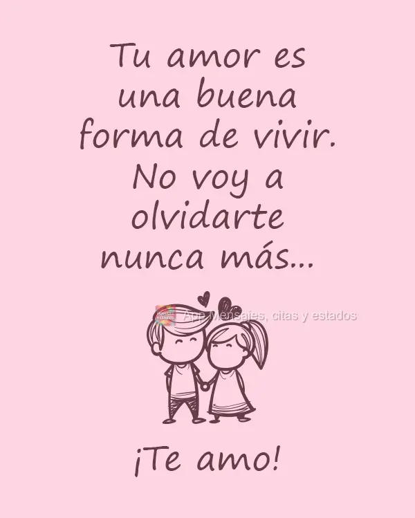 Tu amor es una buena forma de vivir. No voy a olvidarte nunca más... ¡Te amo!
