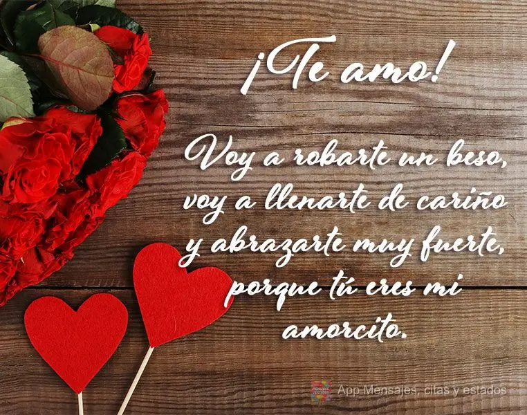 Voy a robarte un beso, voy a llenarte de cariño y abrazarte muy fuerte, porque tú eres mi amorcito. ¡Te amo!
